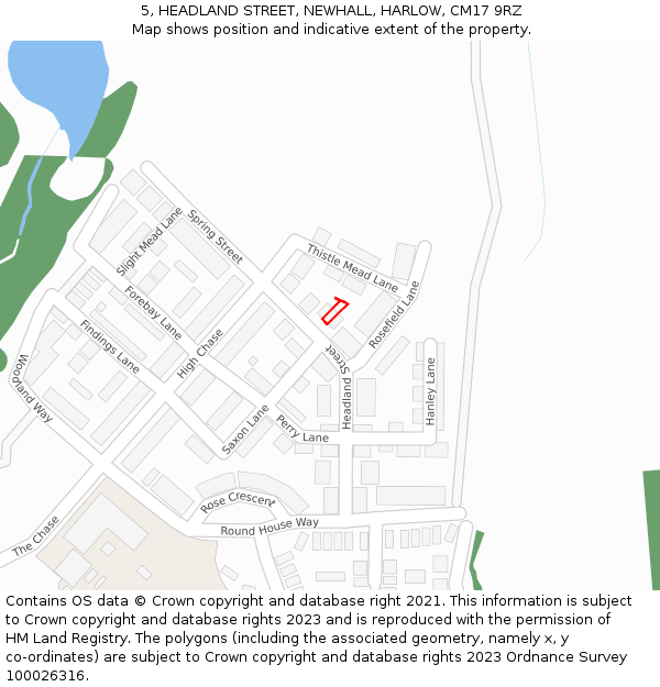5, HEADLAND STREET, NEWHALL, HARLOW, CM17 9RZ: Location map and indicative extent of plot