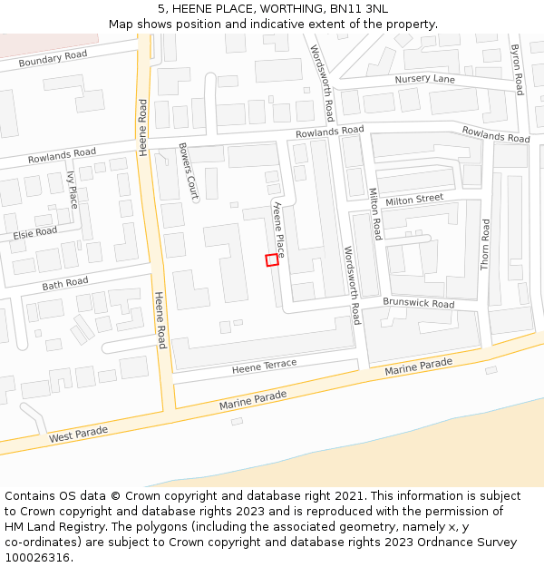 5, HEENE PLACE, WORTHING, BN11 3NL: Location map and indicative extent of plot