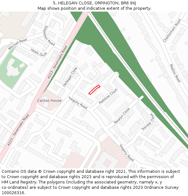 5, HELEGAN CLOSE, ORPINGTON, BR6 9XJ: Location map and indicative extent of plot