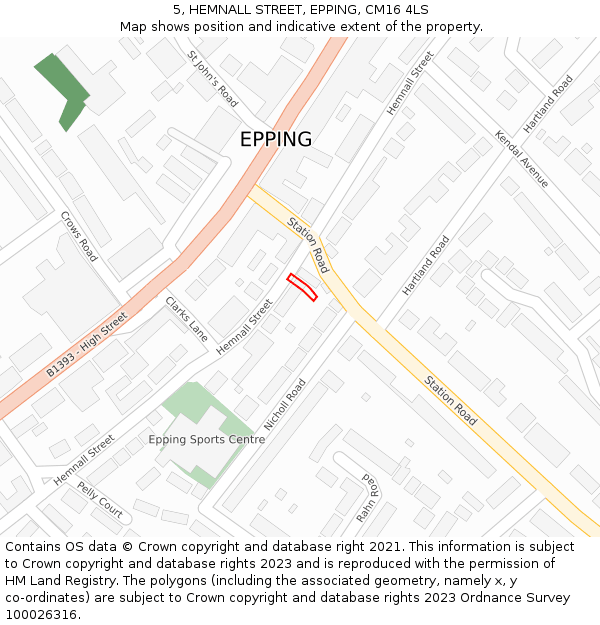 5, HEMNALL STREET, EPPING, CM16 4LS: Location map and indicative extent of plot