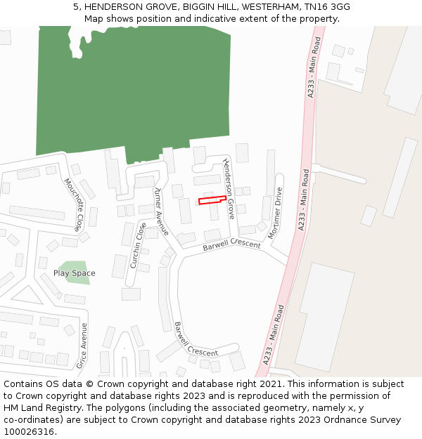 5, HENDERSON GROVE, BIGGIN HILL, WESTERHAM, TN16 3GG: Location map and indicative extent of plot