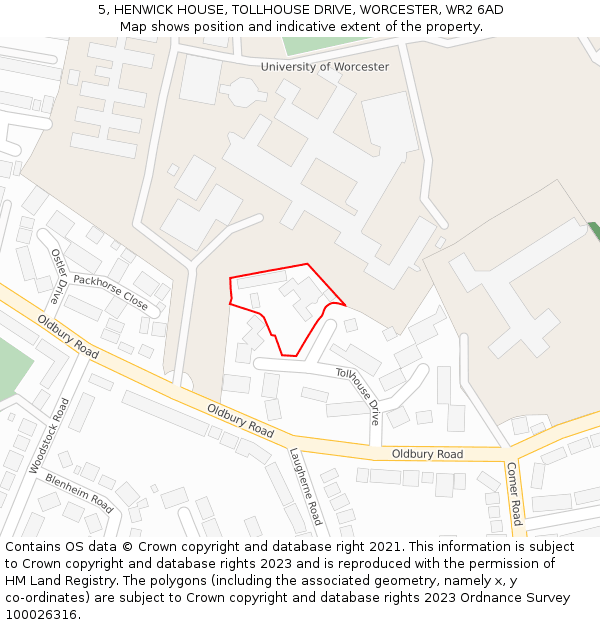 5, HENWICK HOUSE, TOLLHOUSE DRIVE, WORCESTER, WR2 6AD: Location map and indicative extent of plot