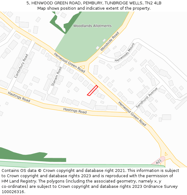 5, HENWOOD GREEN ROAD, PEMBURY, TUNBRIDGE WELLS, TN2 4LB: Location map and indicative extent of plot
