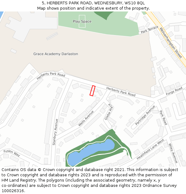 5, HERBERTS PARK ROAD, WEDNESBURY, WS10 8QL: Location map and indicative extent of plot