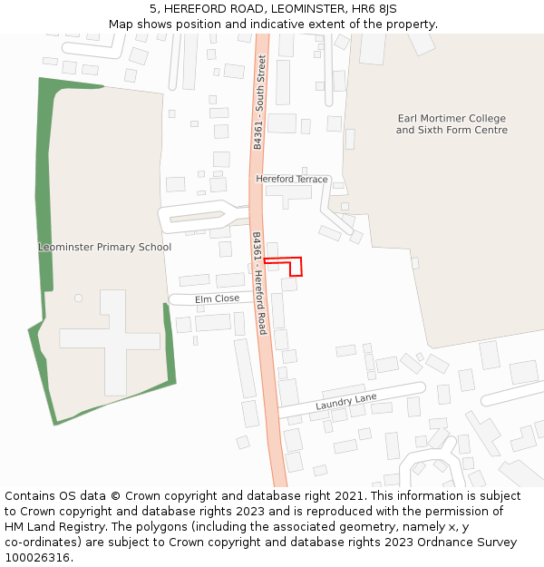 5, HEREFORD ROAD, LEOMINSTER, HR6 8JS: Location map and indicative extent of plot