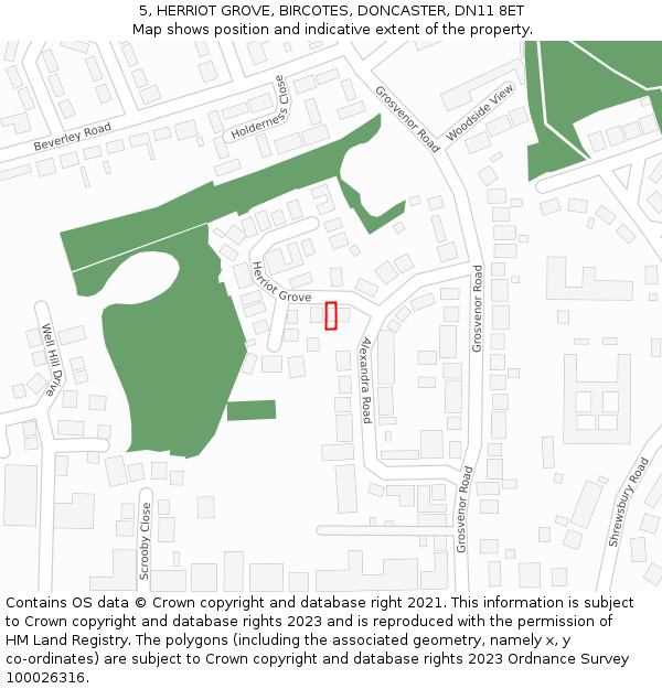 5, HERRIOT GROVE, BIRCOTES, DONCASTER, DN11 8ET: Location map and indicative extent of plot