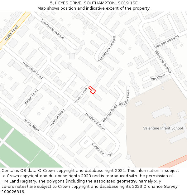 5, HEYES DRIVE, SOUTHAMPTON, SO19 1SE: Location map and indicative extent of plot