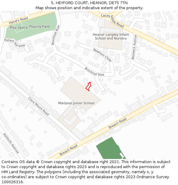 5, HEYFORD COURT, HEANOR, DE75 7TN: Location map and indicative extent of plot