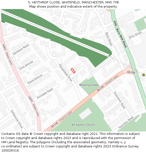 5, HEYTHROP CLOSE, WHITEFIELD, MANCHESTER, M45 7YB: Location map and indicative extent of plot