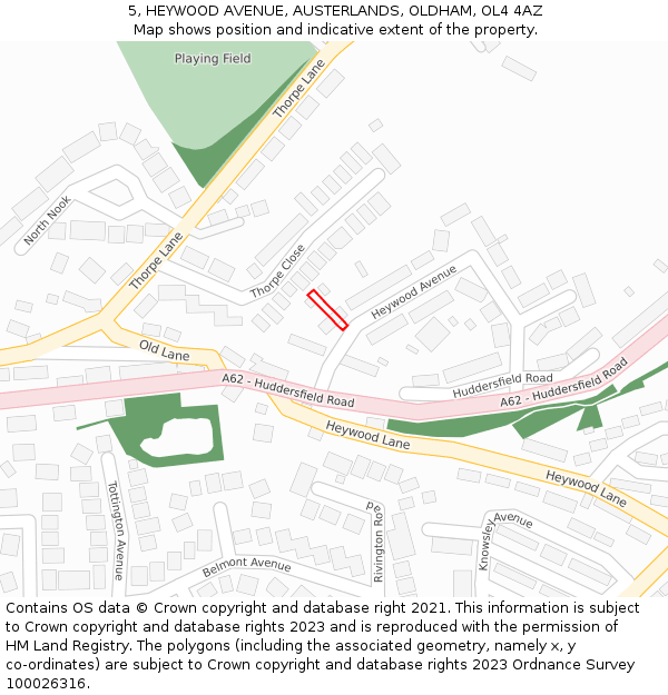 5, HEYWOOD AVENUE, AUSTERLANDS, OLDHAM, OL4 4AZ: Location map and indicative extent of plot