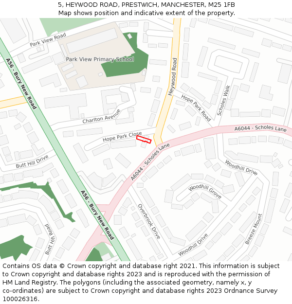 5, HEYWOOD ROAD, PRESTWICH, MANCHESTER, M25 1FB: Location map and indicative extent of plot