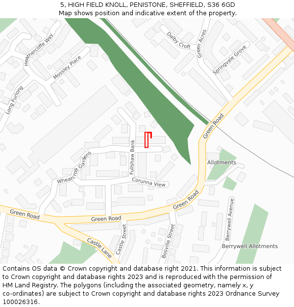 5, HIGH FIELD KNOLL, PENISTONE, SHEFFIELD, S36 6GD: Location map and indicative extent of plot