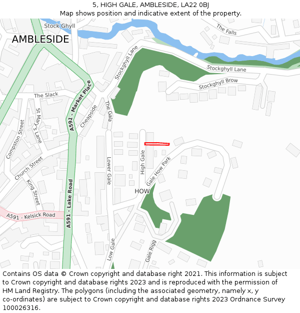 5, HIGH GALE, AMBLESIDE, LA22 0BJ: Location map and indicative extent of plot