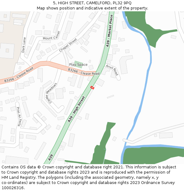 5, HIGH STREET, CAMELFORD, PL32 9PQ: Location map and indicative extent of plot