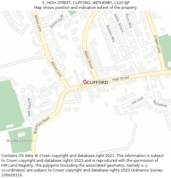 5, HIGH STREET, CLIFFORD, WETHERBY, LS23 6JF: Location map and indicative extent of plot