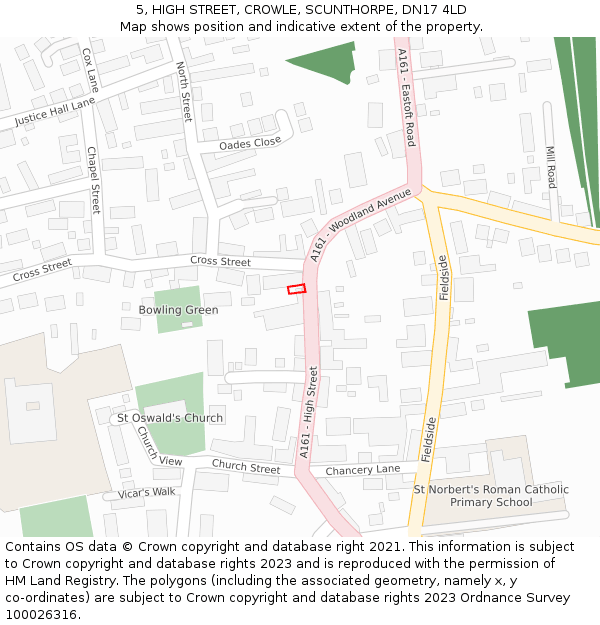 5, HIGH STREET, CROWLE, SCUNTHORPE, DN17 4LD: Location map and indicative extent of plot