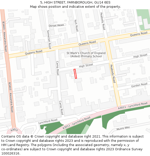 5, HIGH STREET, FARNBOROUGH, GU14 6ES: Location map and indicative extent of plot