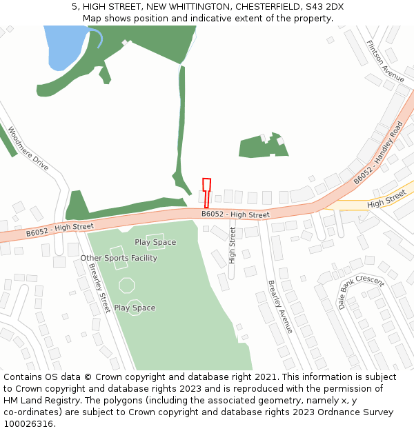 5, HIGH STREET, NEW WHITTINGTON, CHESTERFIELD, S43 2DX: Location map and indicative extent of plot