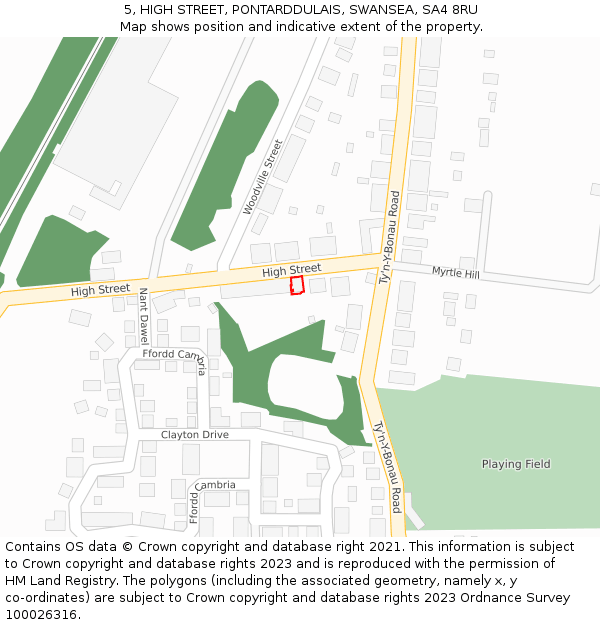 5, HIGH STREET, PONTARDDULAIS, SWANSEA, SA4 8RU: Location map and indicative extent of plot