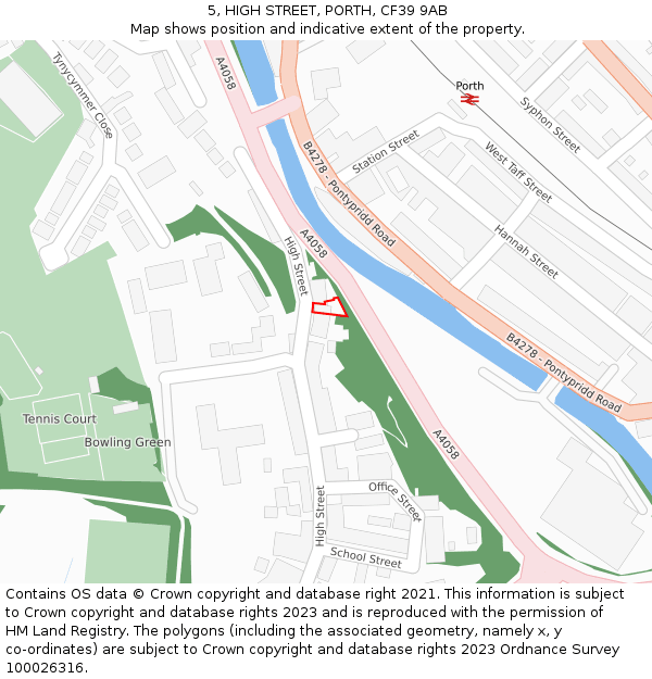 5, HIGH STREET, PORTH, CF39 9AB: Location map and indicative extent of plot