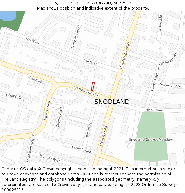 5, HIGH STREET, SNODLAND, ME6 5DB: Location map and indicative extent of plot