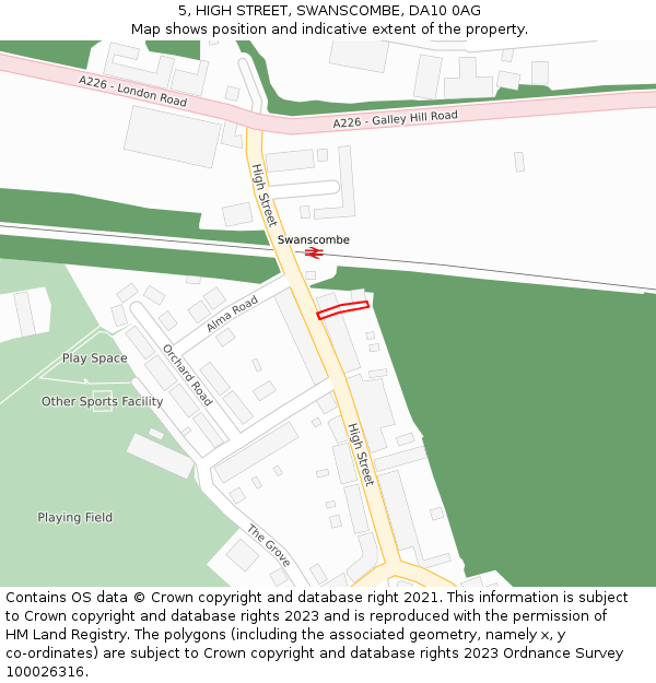 5, HIGH STREET, SWANSCOMBE, DA10 0AG: Location map and indicative extent of plot