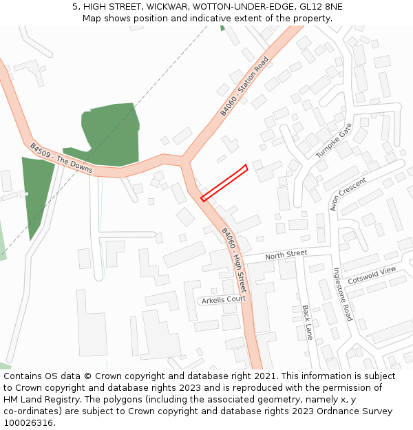 5, HIGH STREET, WICKWAR, WOTTON-UNDER-EDGE, GL12 8NE: Location map and indicative extent of plot