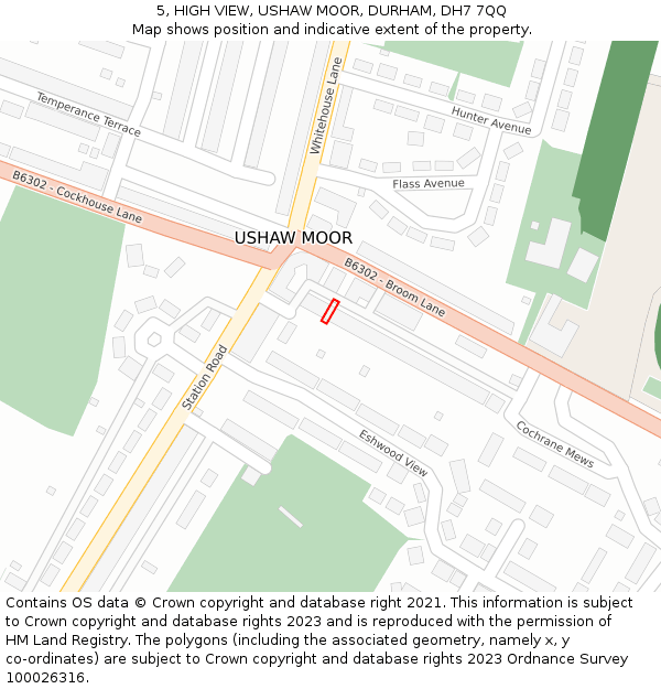 5, HIGH VIEW, USHAW MOOR, DURHAM, DH7 7QQ: Location map and indicative extent of plot