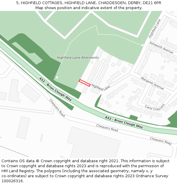 5, HIGHFIELD COTTAGES, HIGHFIELD LANE, CHADDESDEN, DERBY, DE21 6PR: Location map and indicative extent of plot