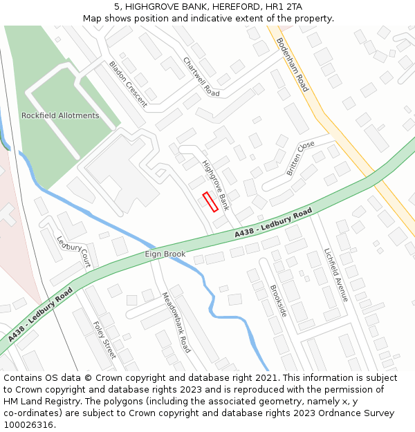 5, HIGHGROVE BANK, HEREFORD, HR1 2TA: Location map and indicative extent of plot