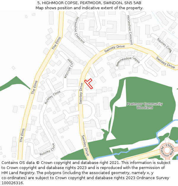 5, HIGHMOOR COPSE, PEATMOOR, SWINDON, SN5 5AB: Location map and indicative extent of plot