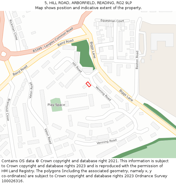 5, HILL ROAD, ARBORFIELD, READING, RG2 9LP: Location map and indicative extent of plot
