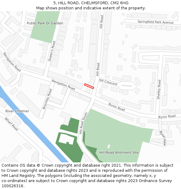 5, HILL ROAD, CHELMSFORD, CM2 6HG: Location map and indicative extent of plot