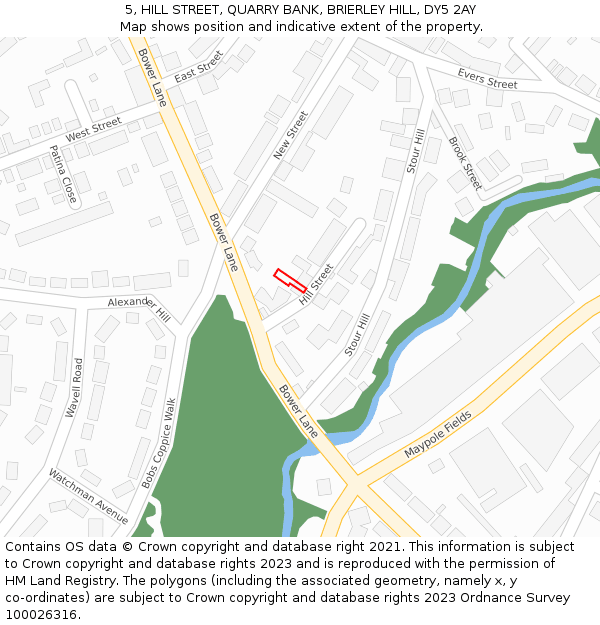 5, HILL STREET, QUARRY BANK, BRIERLEY HILL, DY5 2AY: Location map and indicative extent of plot