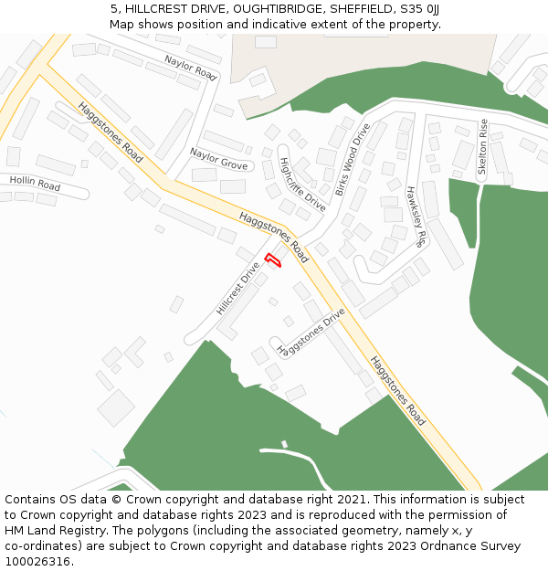 5, HILLCREST DRIVE, OUGHTIBRIDGE, SHEFFIELD, S35 0JJ: Location map and indicative extent of plot