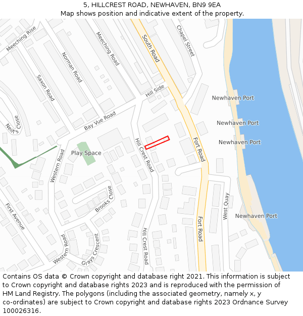 5, HILLCREST ROAD, NEWHAVEN, BN9 9EA: Location map and indicative extent of plot