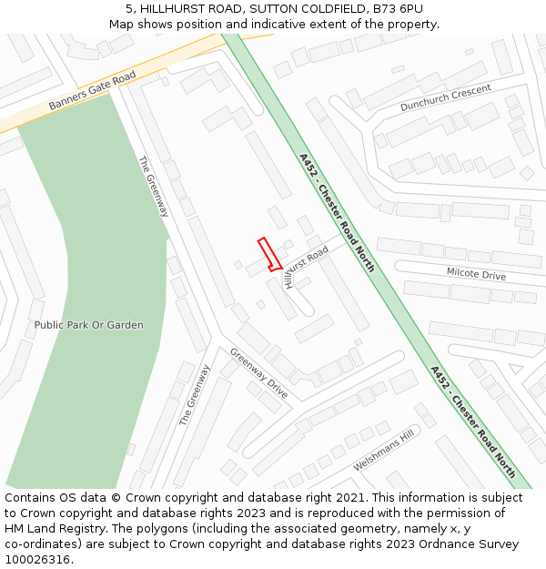 5, HILLHURST ROAD, SUTTON COLDFIELD, B73 6PU: Location map and indicative extent of plot
