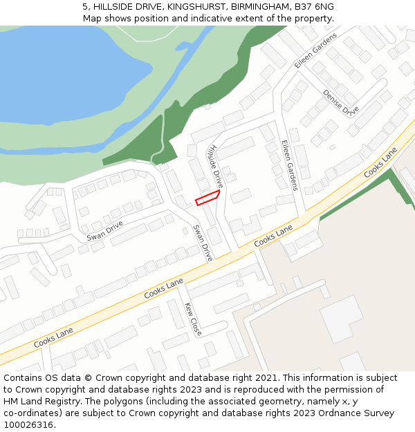 5, HILLSIDE DRIVE, KINGSHURST, BIRMINGHAM, B37 6NG: Location map and indicative extent of plot
