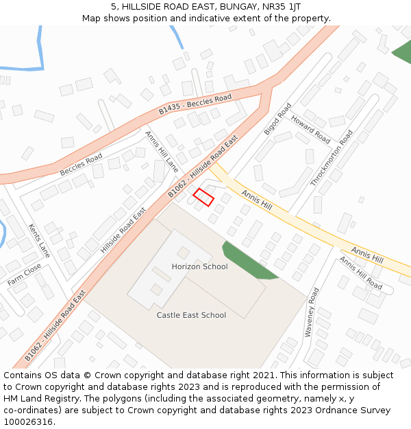 5, HILLSIDE ROAD EAST, BUNGAY, NR35 1JT: Location map and indicative extent of plot