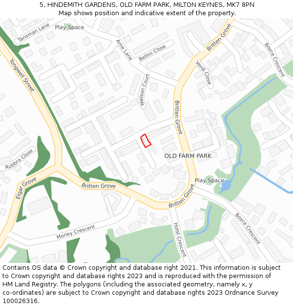 5, HINDEMITH GARDENS, OLD FARM PARK, MILTON KEYNES, MK7 8PN: Location map and indicative extent of plot