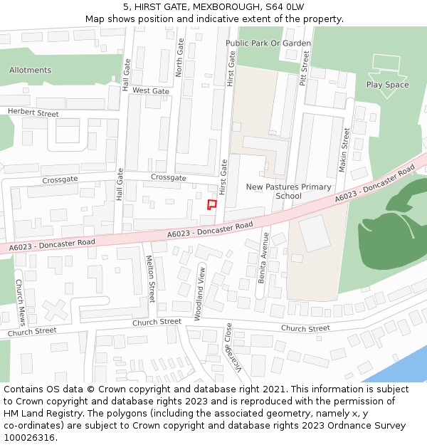 5, HIRST GATE, MEXBOROUGH, S64 0LW: Location map and indicative extent of plot