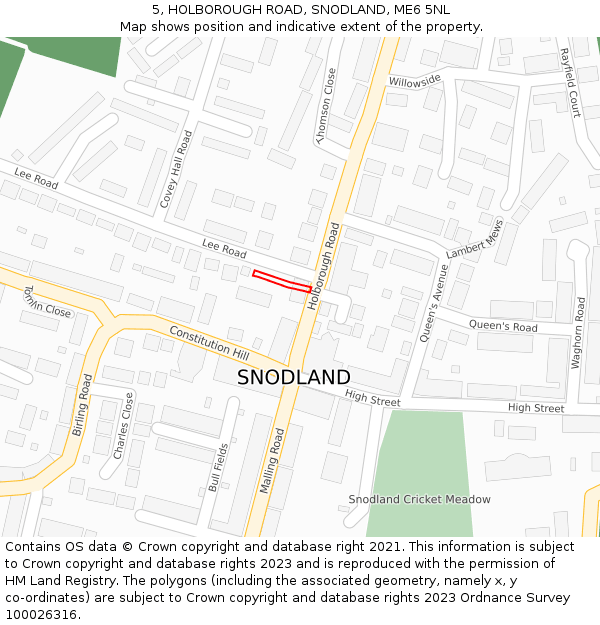 5, HOLBOROUGH ROAD, SNODLAND, ME6 5NL: Location map and indicative extent of plot