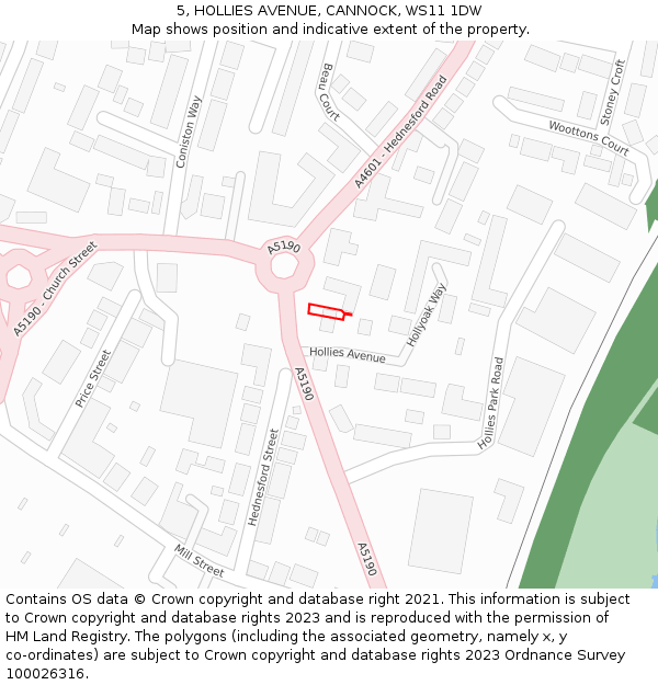 5, HOLLIES AVENUE, CANNOCK, WS11 1DW: Location map and indicative extent of plot
