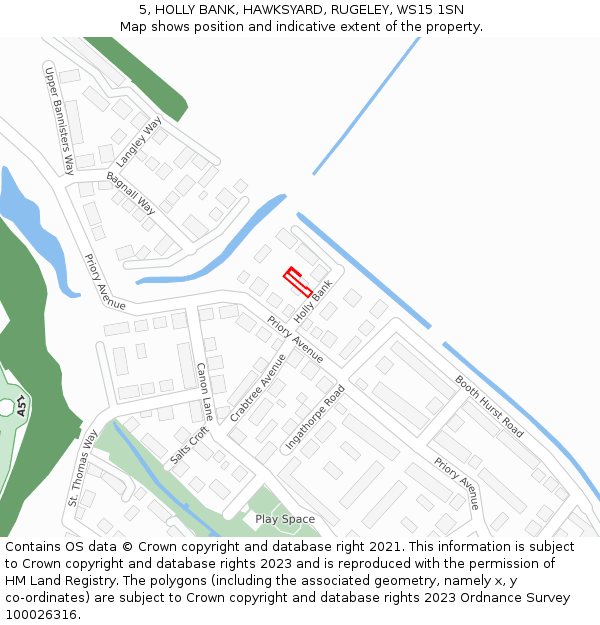 5, HOLLY BANK, HAWKSYARD, RUGELEY, WS15 1SN: Location map and indicative extent of plot