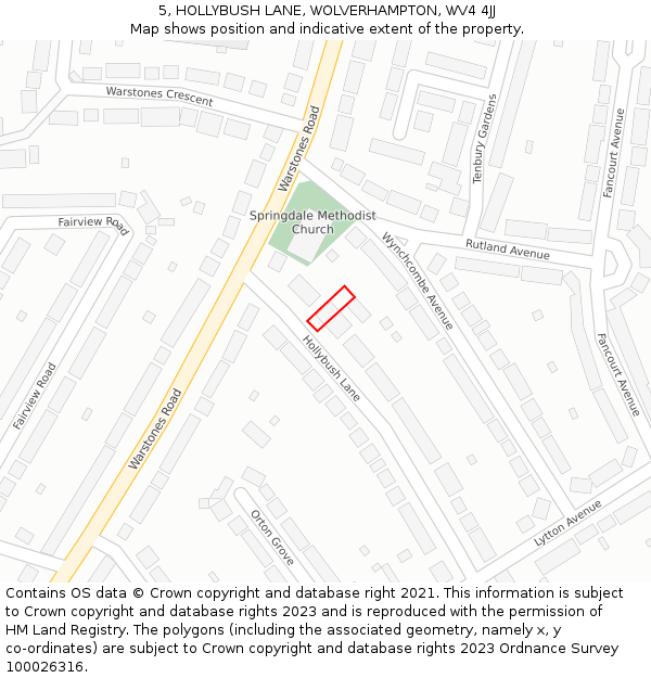 5, HOLLYBUSH LANE, WOLVERHAMPTON, WV4 4JJ: Location map and indicative extent of plot