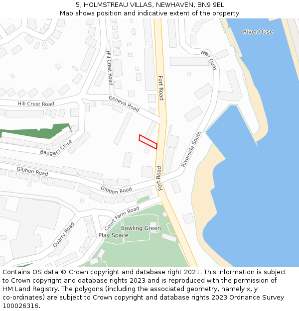 5, HOLMSTREAU VILLAS, NEWHAVEN, BN9 9EL: Location map and indicative extent of plot