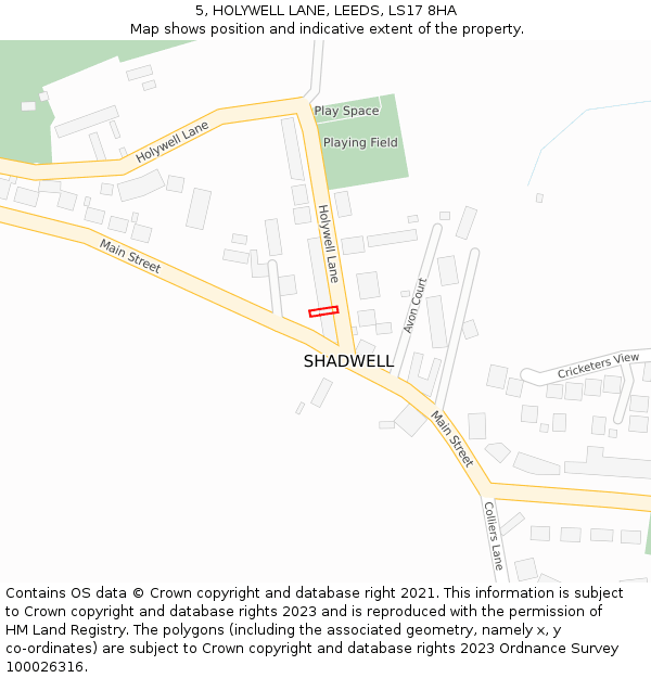 5, HOLYWELL LANE, LEEDS, LS17 8HA: Location map and indicative extent of plot