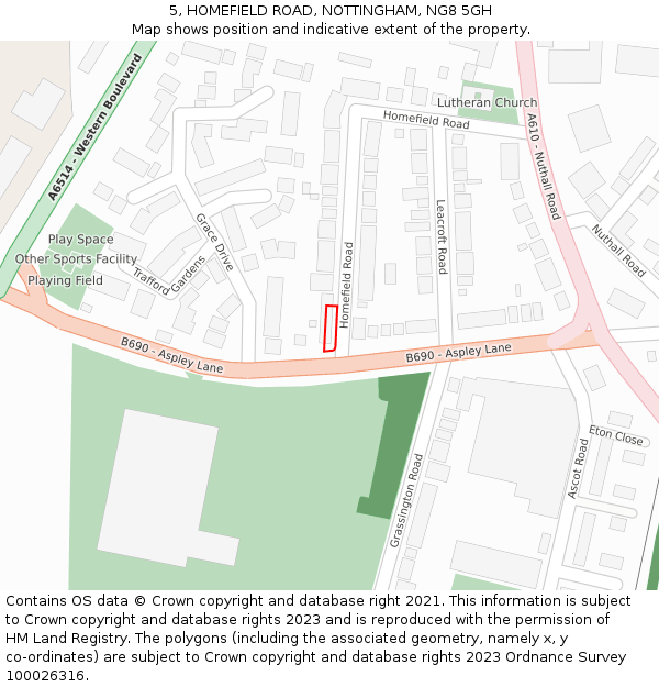 5, HOMEFIELD ROAD, NOTTINGHAM, NG8 5GH: Location map and indicative extent of plot