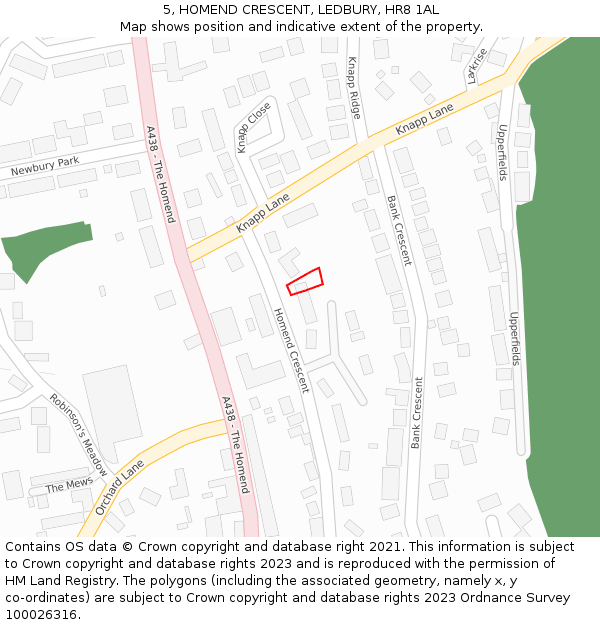 5, HOMEND CRESCENT, LEDBURY, HR8 1AL: Location map and indicative extent of plot