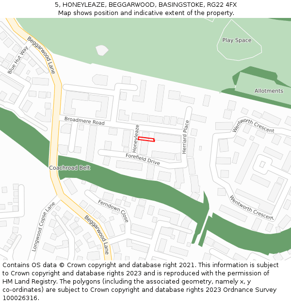 5, HONEYLEAZE, BEGGARWOOD, BASINGSTOKE, RG22 4FX: Location map and indicative extent of plot